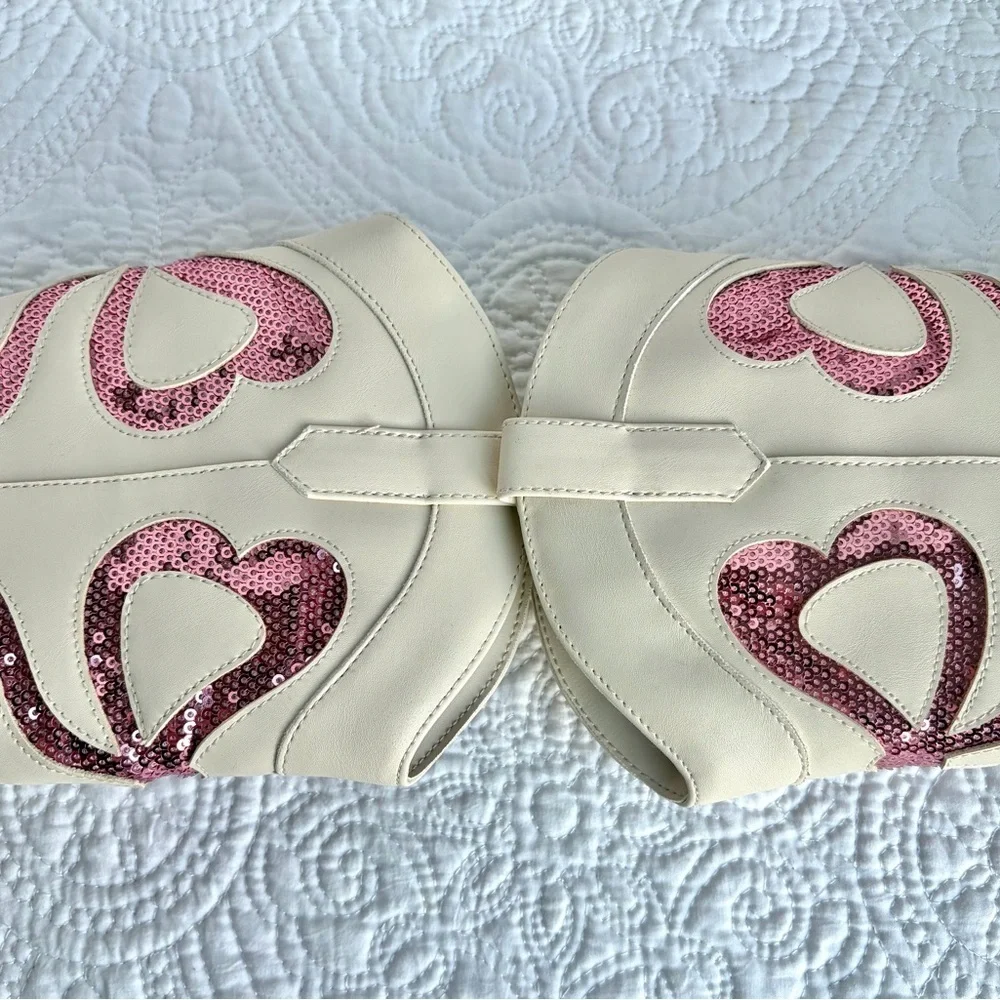 Cupcakes & Cashmere Kids Baysie Cream Cowboy Boots Pink Sequin Hearts Size 5